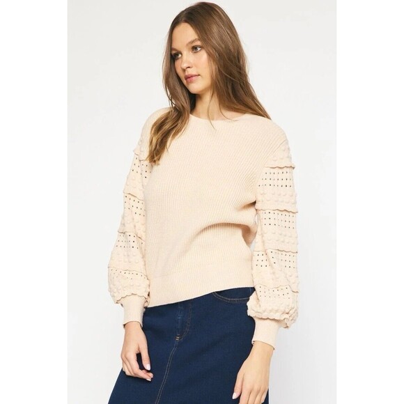 Entro Sweater Pullover Textured Ruffle Sleeve Peachy Tan Women’s L - Picture 4 of 12